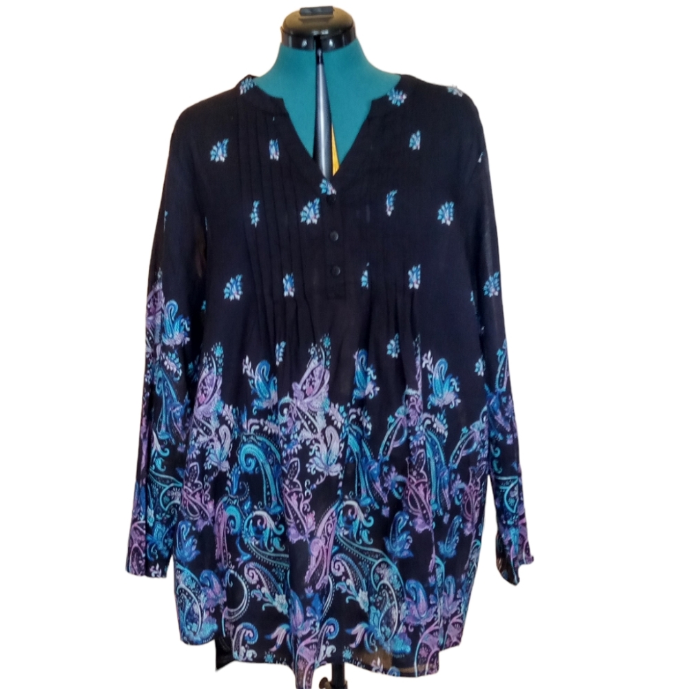 Women's 2XL Tunic Shirt Boho Long Sleeve Light Weight Black Blue And Pur…